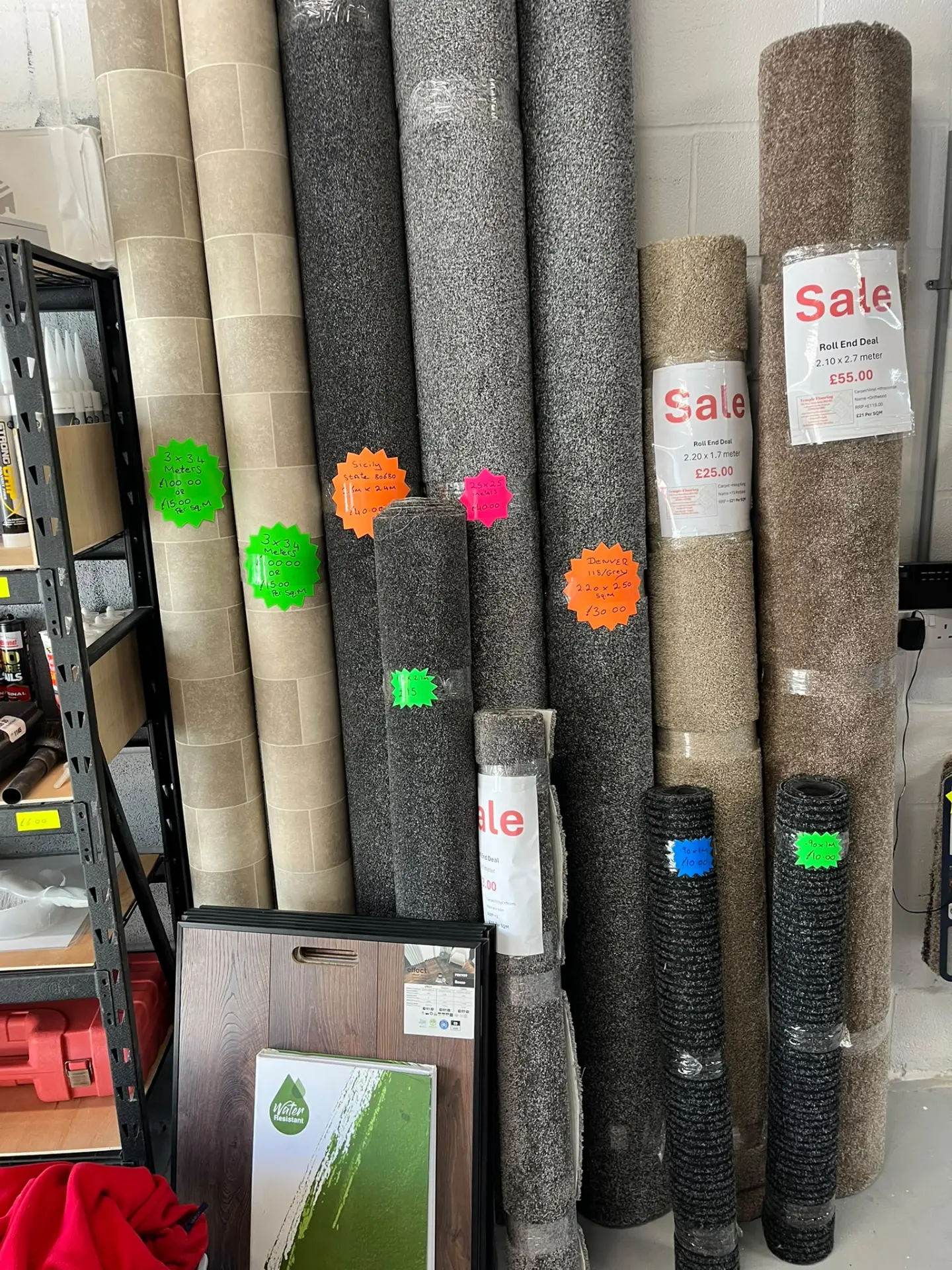 Carpet and vinyl roll ends ready to take away