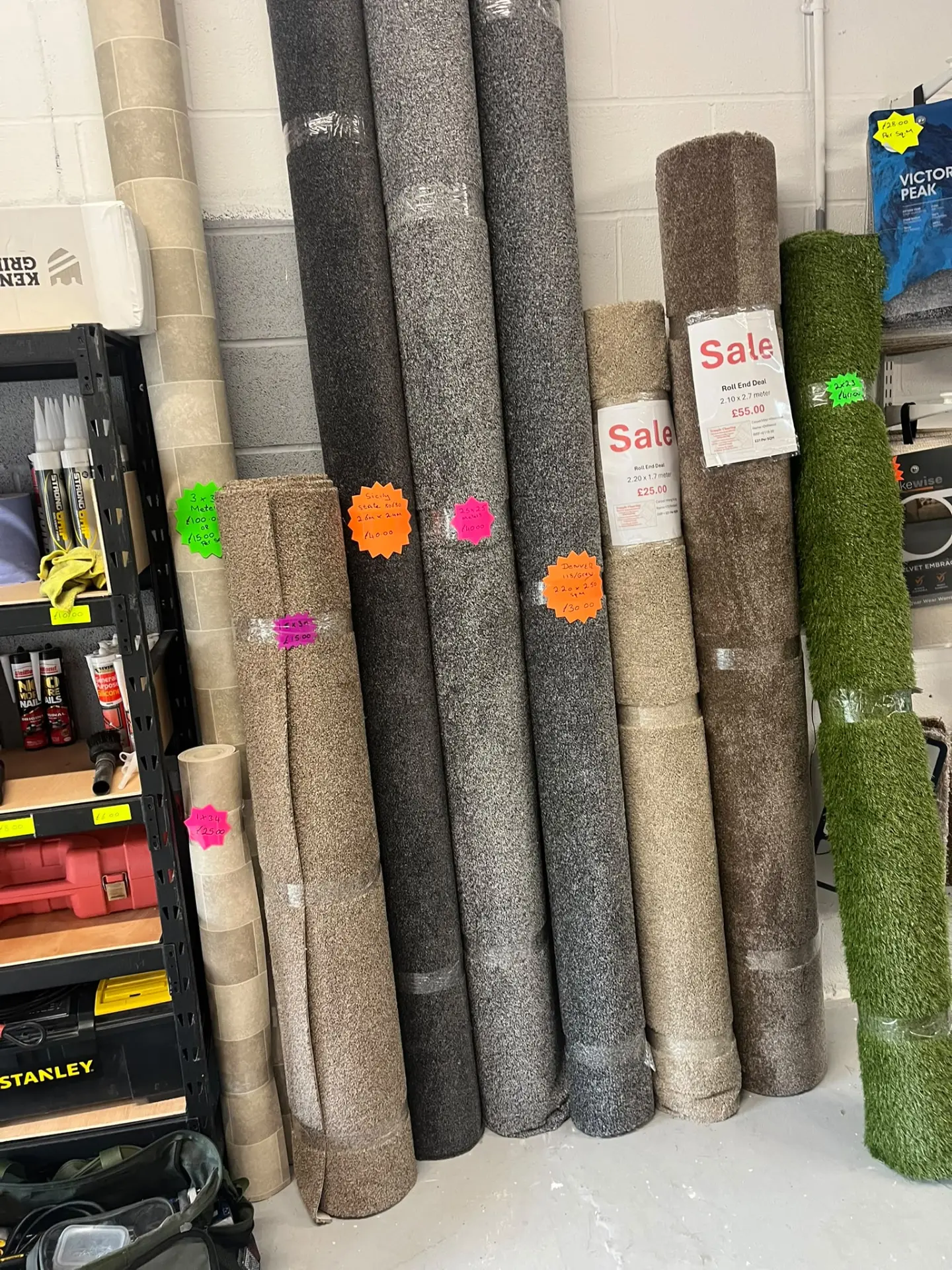 Neutral carpets and artificial grass in stock